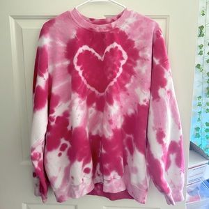 Urban Outfitters Renewal Remade Pink Heart Tie-Dye Crew Neck Sweatshirt